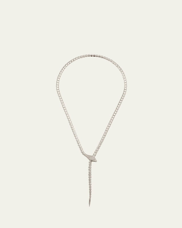 18K White Gold Snake Lariat with Pave Diamonds